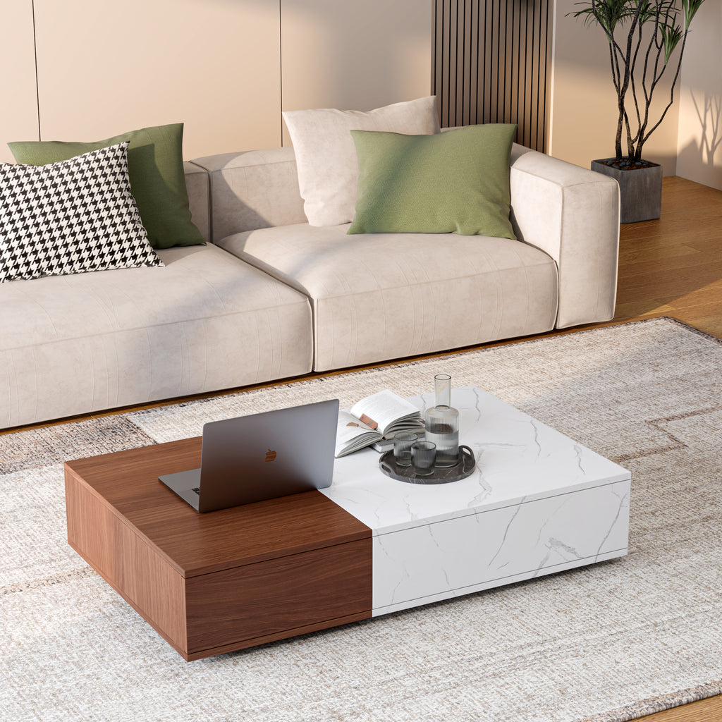 Modern walnut coffee table                                                                  with two storage spaces