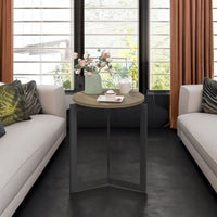 Round Side Table, Round Accent End Table with Sturdy Metal Frame, Round Nightstand, for Living Room, Brown