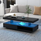 Modern coffee table with LED                                                           ,2 drawers and display, equipped with LED lights,