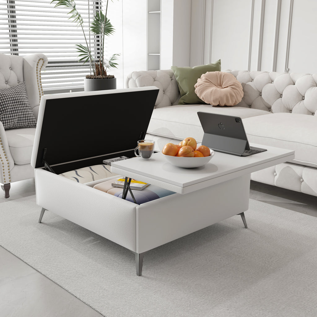 Coffee table with lifting top       , oversized padded storage ottoman for the living room