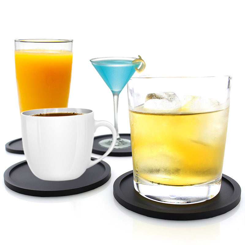 6/8PCS Silicone Coaster Circular                                      10CM Thick Thermal Insulation Coaster Storage Rack Cross-border Hotel Household Tea Coaster Set