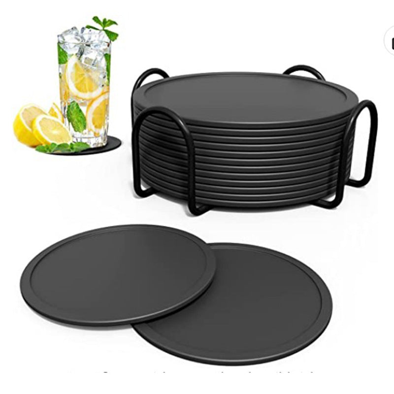 6/8PCS Silicone Coaster Circular                                      10CM Thick Thermal Insulation Coaster Storage Rack Cross-border Hotel Household Tea Coaster Set