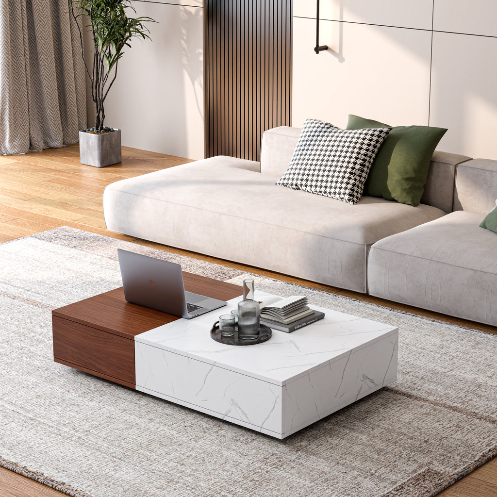Modern walnut coffee table                                                                  with two storage spaces