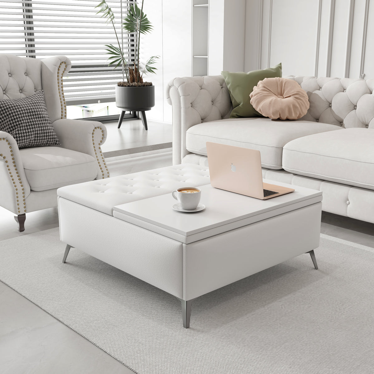 Coffee table with lifting top       , oversized padded storage ottoman for the living room