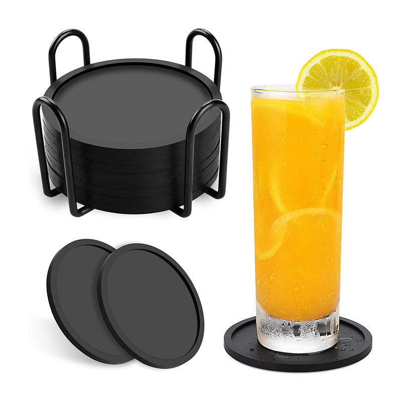 6/8PCS Silicone Coaster Circular                                      10CM Thick Thermal Insulation Coaster Storage Rack Cross-border Hotel Household Tea Coaster Set
