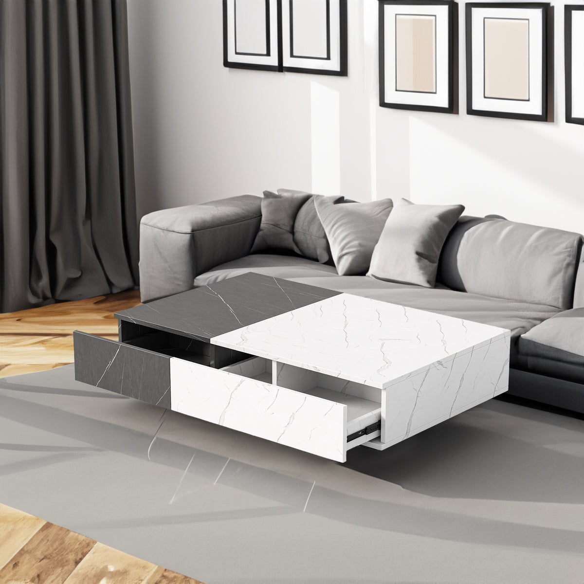 Modern black and white coffee table                            with two storage spaces