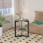 Round Side Table, Round Accent End Table with Sturdy Metal Frame, Round Nightstand, for Living Room, Brown