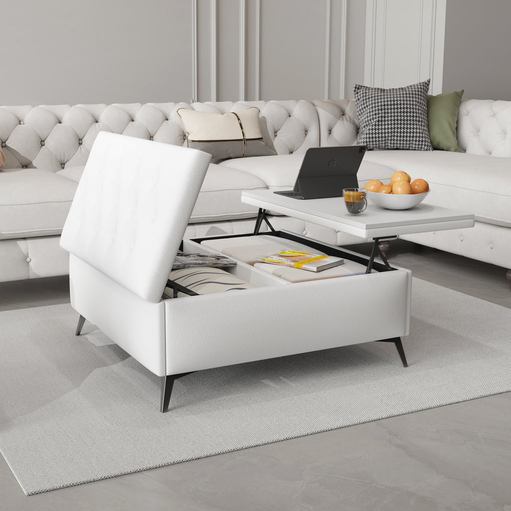 Coffee table with lifting top       , oversized padded storage ottoman for the living room