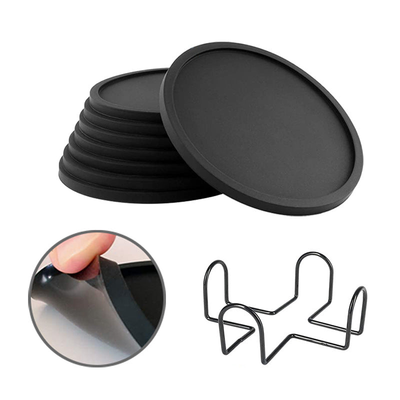 6/8PCS Silicone Coaster Circular                                      10CM Thick Thermal Insulation Coaster Storage Rack Cross-border Hotel Household Tea Coaster Set
