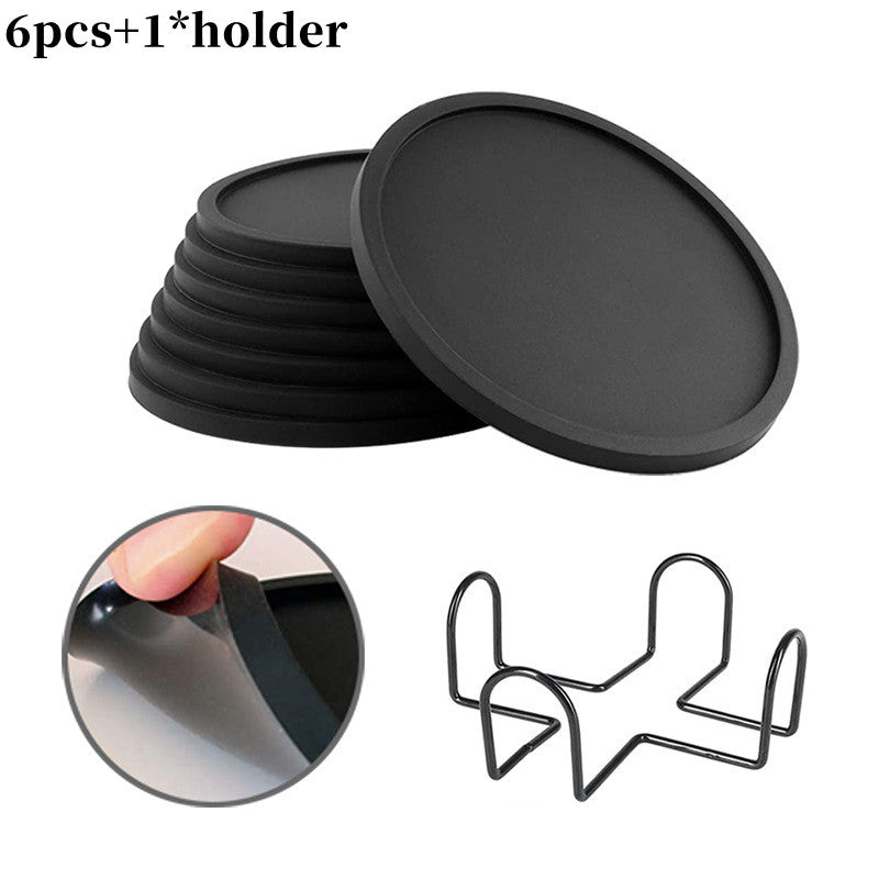 6/8PCS Silicone Coaster Circular                                      10CM Thick Thermal Insulation Coaster Storage Rack Cross-border Hotel Household Tea Coaster Set