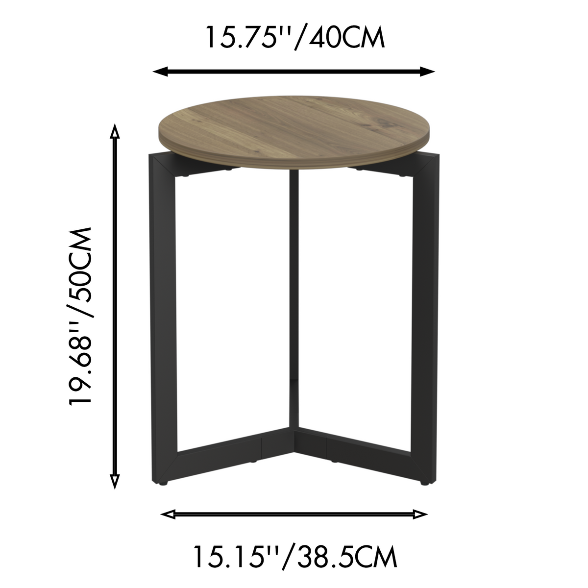 Round Side Table, Round Accent End Table with Sturdy Metal Frame, Round Nightstand, for Living Room, Brown