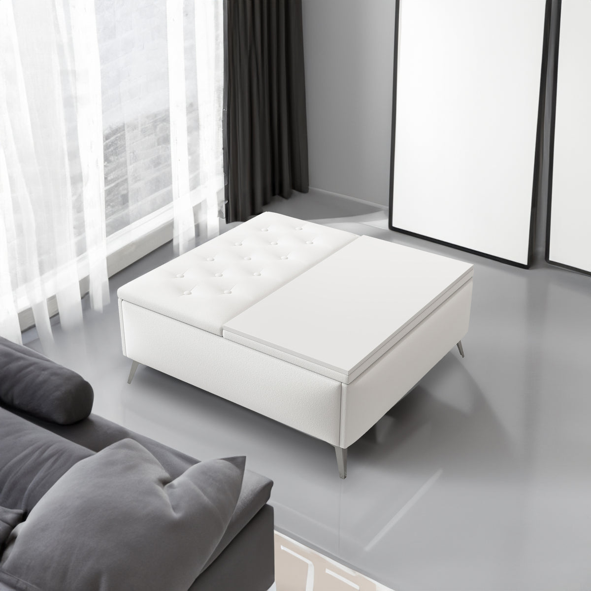 Coffee table with lifting top       , oversized padded storage ottoman for the living room