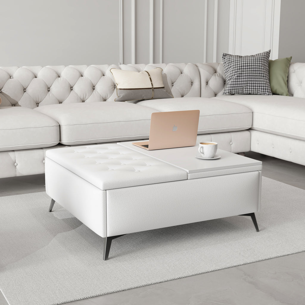 Coffee table with lifting top       , oversized padded storage ottoman for the living room