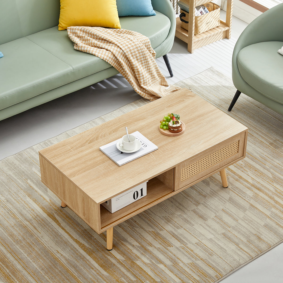 Solid wood coffee table                         feet Modern table for natural living room