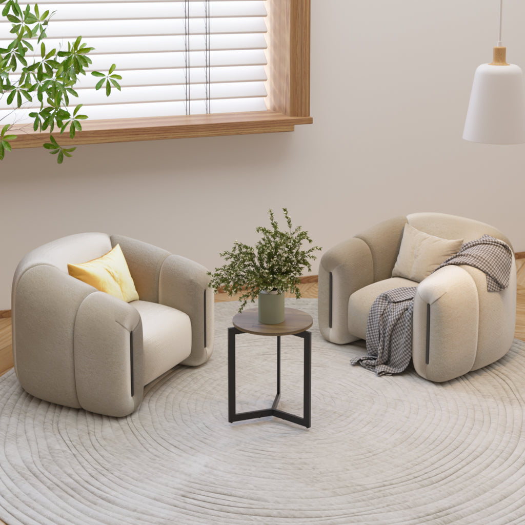 Round Side Table, Round Accent End Table with Sturdy Metal Frame, Round Nightstand, for Living Room, Brown