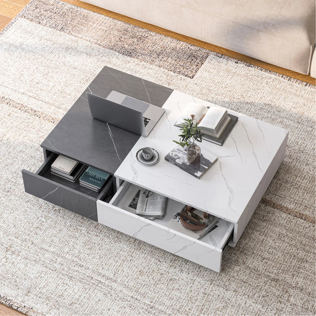 Modern black and white coffee table                            with two storage spaces