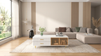 Modern White Coffee Table                  with 2 Glass Door Storage, 4 Drawers, Gold Metal Legs, and Multi-Color Lighting in 47.2'