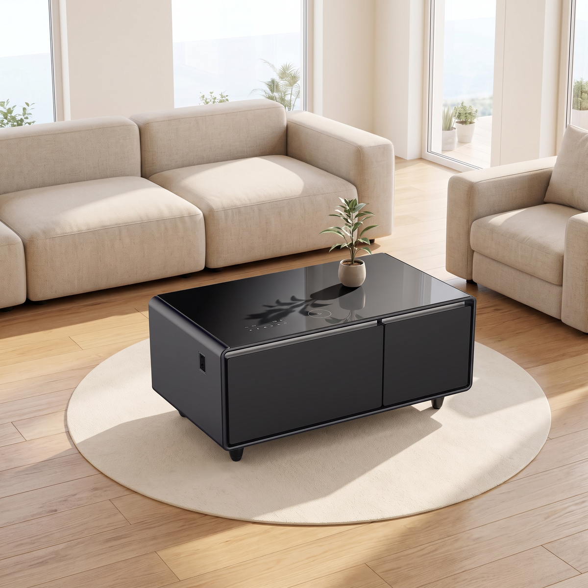 Smart Coffee Table                                                  with Built-in Fridge,Bluetooth Speaker,Wireless Charging,Touch Control Panel,USB Interface,Outlet Protection