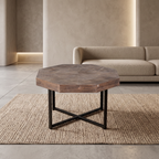 Brown octagonal wooden coffee table            with patchwork of country style 30 inches