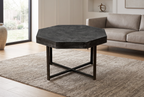 Table basse octogonale en bois noir
         de 76 cm avec plateau en patchwork artisanal et pieds en croix métalliques (noir antique)